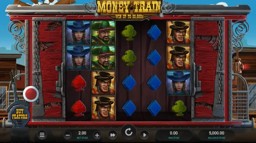 Money Train slot reels with Wild West symbols
